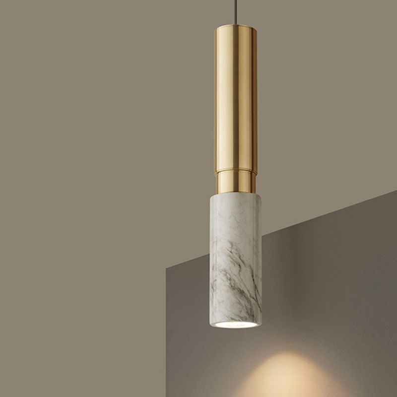 Minimalism Hanging Ceiling Light Marble 1-Light Cylinder Ceiling Pendant Light