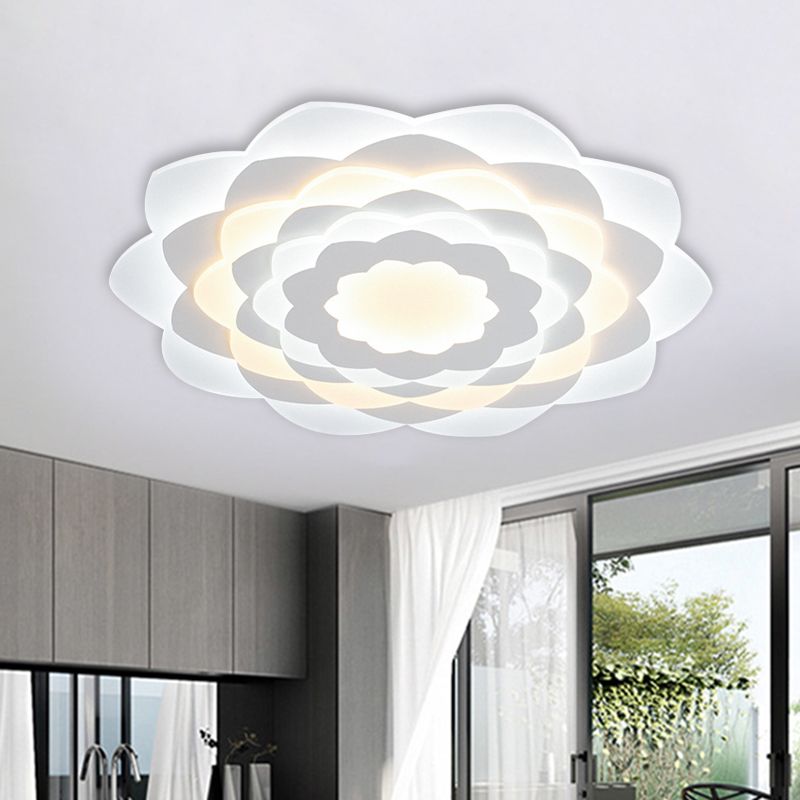 Flower-Shaped Flushmount Contemporary Acrylic LED White Flush Ceiling Light for Bedroom, 16"/19.5" Wide