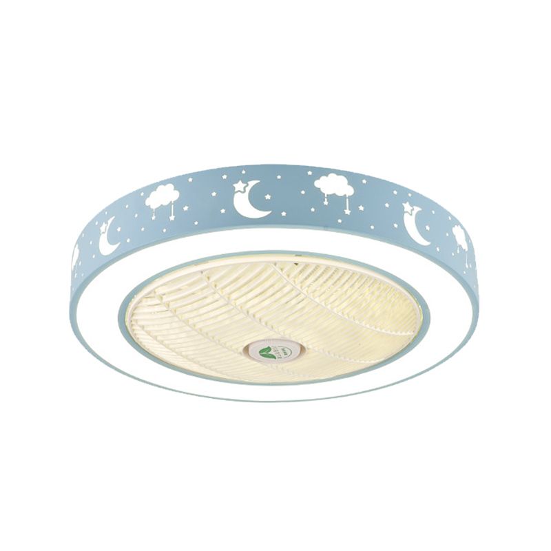 21.5 "LED LED LED Ventilismo Modernismo Sala de estar Semi Flush Mount con tambor acrílico en rosa/azul/blanco