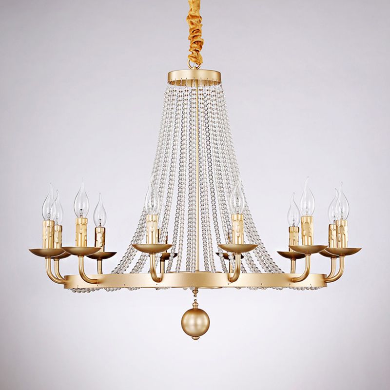 Metal Chandelier Candelabra Retro Ceiling Pendant Light with Flared Crystal Strand