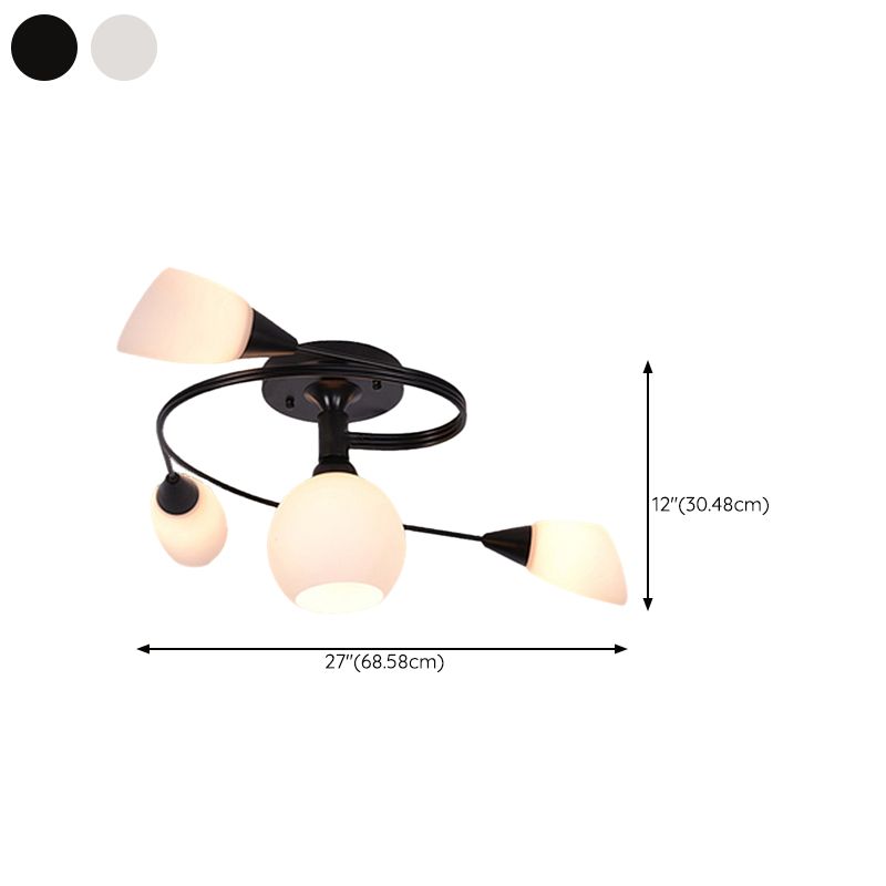 Starburst Flush Mount Light Contemporary Glass Semi Flush Lighting in Black/White