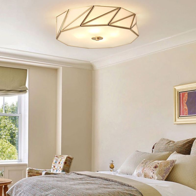 Lampe encastrée en verre opale tambour classique 3/4/6 lumières luminaire de plafond de chambre à coucher en laiton