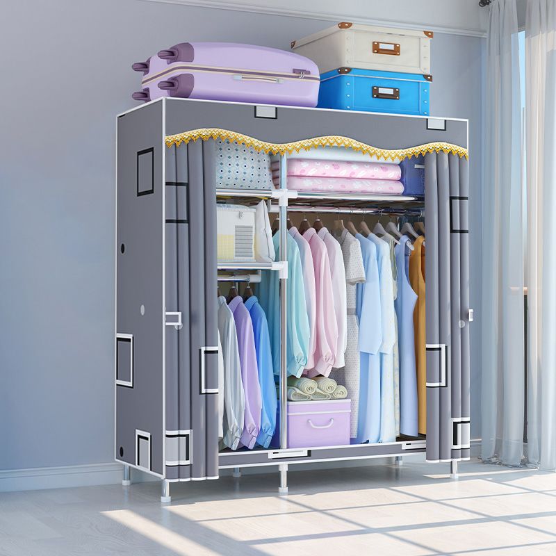 Modern Style Wardrobe Metal Bedroom Wardrobe Closet with Cloth Rod