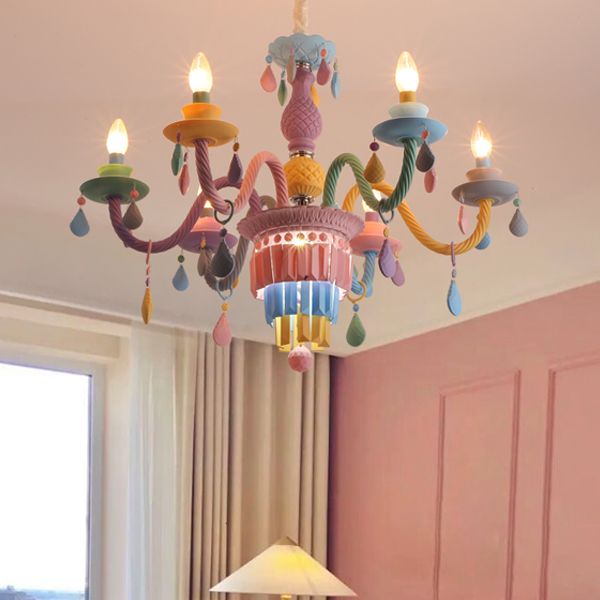Candle Shape Chandelier Modern Macaroon Stainless Steel Down Lighting Pendant for Bedroom