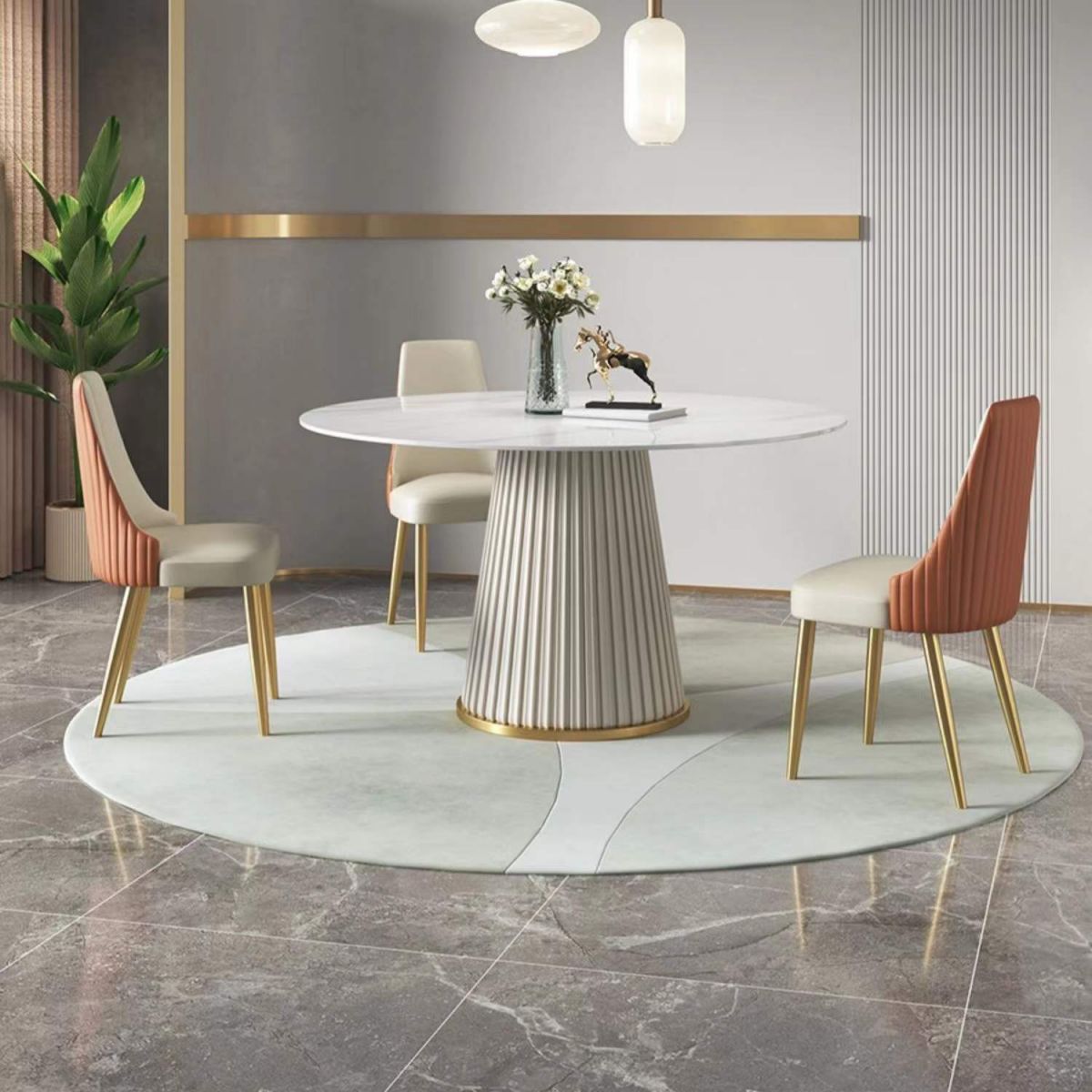 Contemporary Sintered Stone Table Round Table Set 1/3/4/5/6/7 Pieces Dining Set
