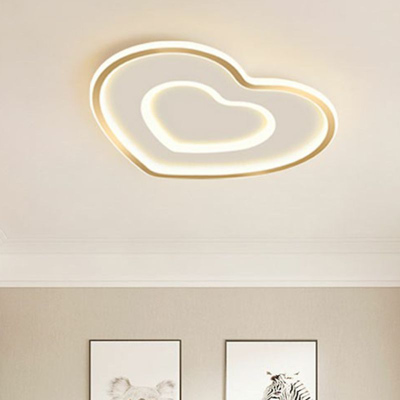 Gold Love Heart Ultrathin Flush Mount Simplicity Acrylic LED Ceiling Light Fixture for Bedroom
