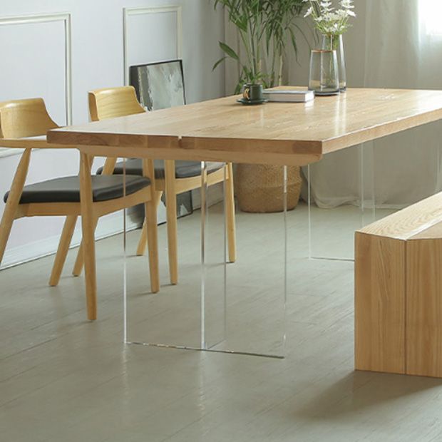 Rectangle Solid Wood Dining Table Modern Acrylic Double Pedestal Table