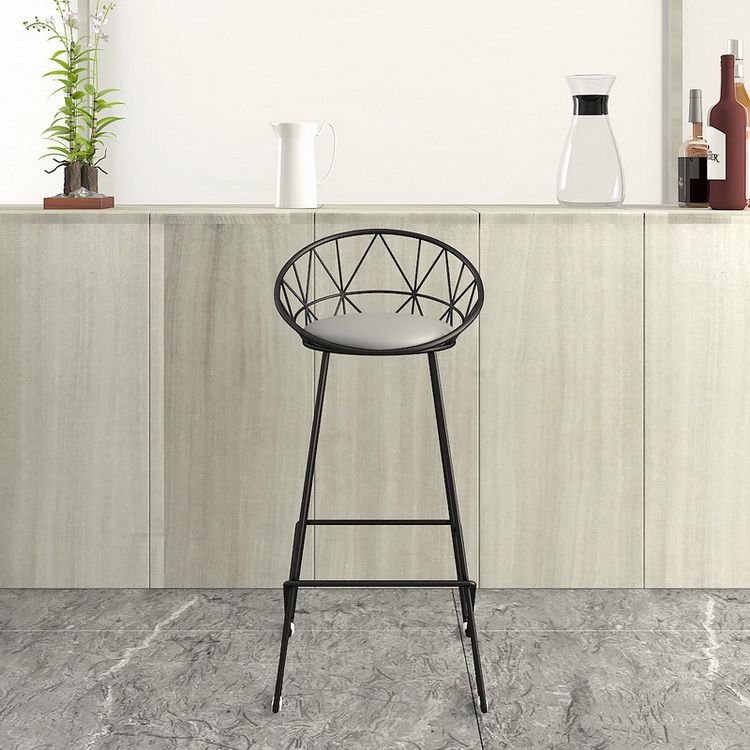Nordic Backrest Armless Counter Stool Iron Cafe Bar Stool with Leather Cushion