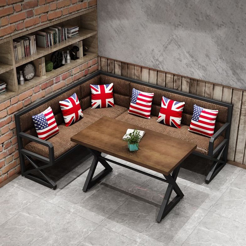 Mesa de comedor marrón de estilo industrial, mesa con caballete de madera maciza para comedor