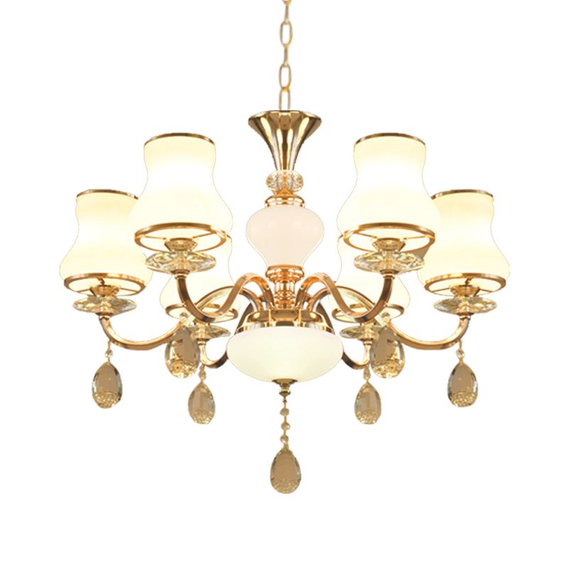 Champagner Bell Hanging Kronleuchter einfaches Opalglas 6-Licht Schlafzimmerkristall Deckenleuchte