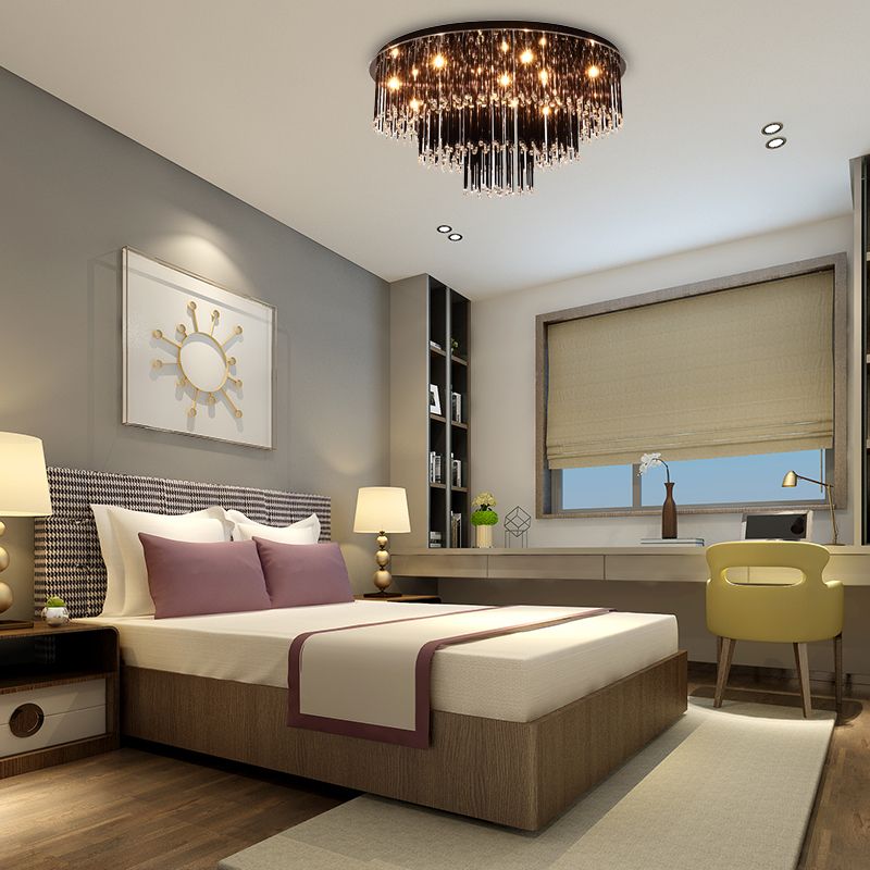 19,5 "/23,5" W gelaagde inbouwlamp modern zwart kristal 8/10 lampen inbouw kroonluchter voor slaapkamer