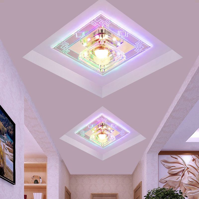 Crystal Squared LED Flush Mount Modern Clear Flushmount Ceiling Light for Entryway