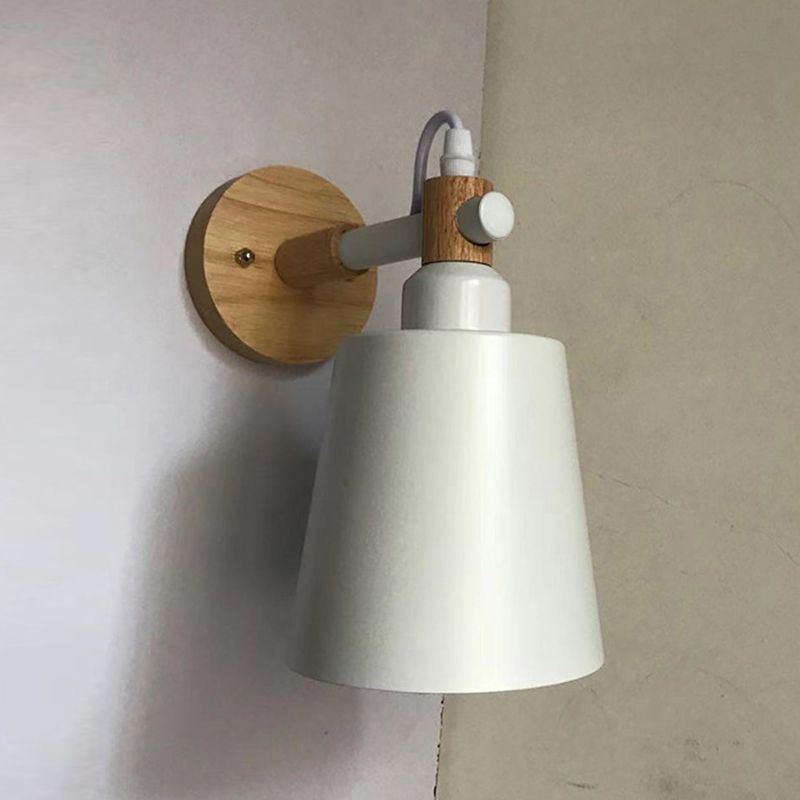 Nordic Style Metal Wall Light Colorful 1 Light Wall Sconce with Wood for Bedroom
