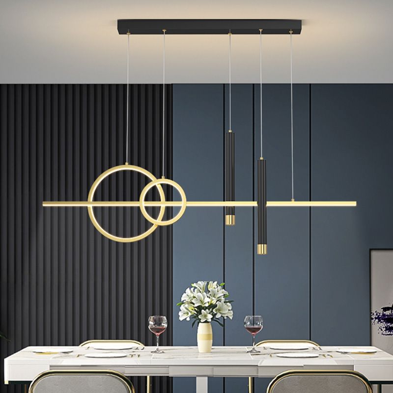 Metal Linear Island Light Fixture Contemporary Style LED Island Chandelier Light