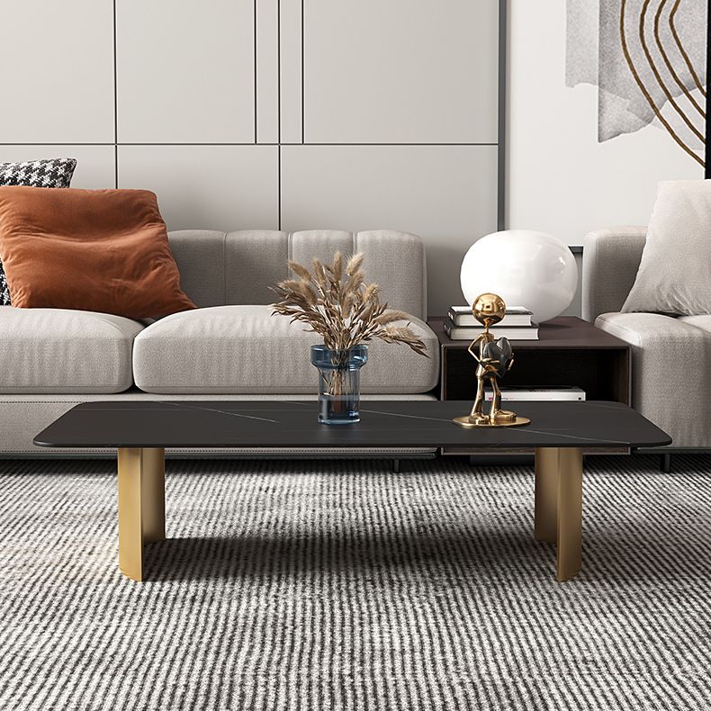 Glam Sled Coffee Table Slate Rectangular Cocktail Table for Home