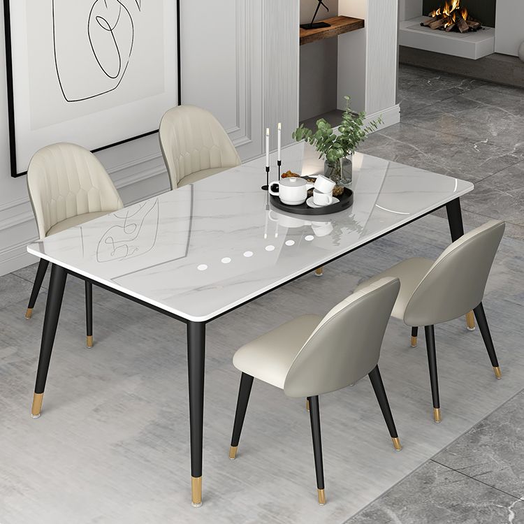 Glam Steel Dinette Set 1/4/5/7 Pieces Rectangle White Sintered Stone Top Dining Table Set