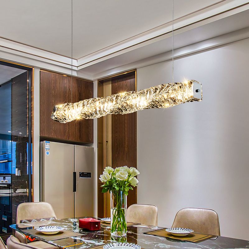 1 Light Rectangle Island Lighting Contemporary Crystal Island Lights for Kitchen