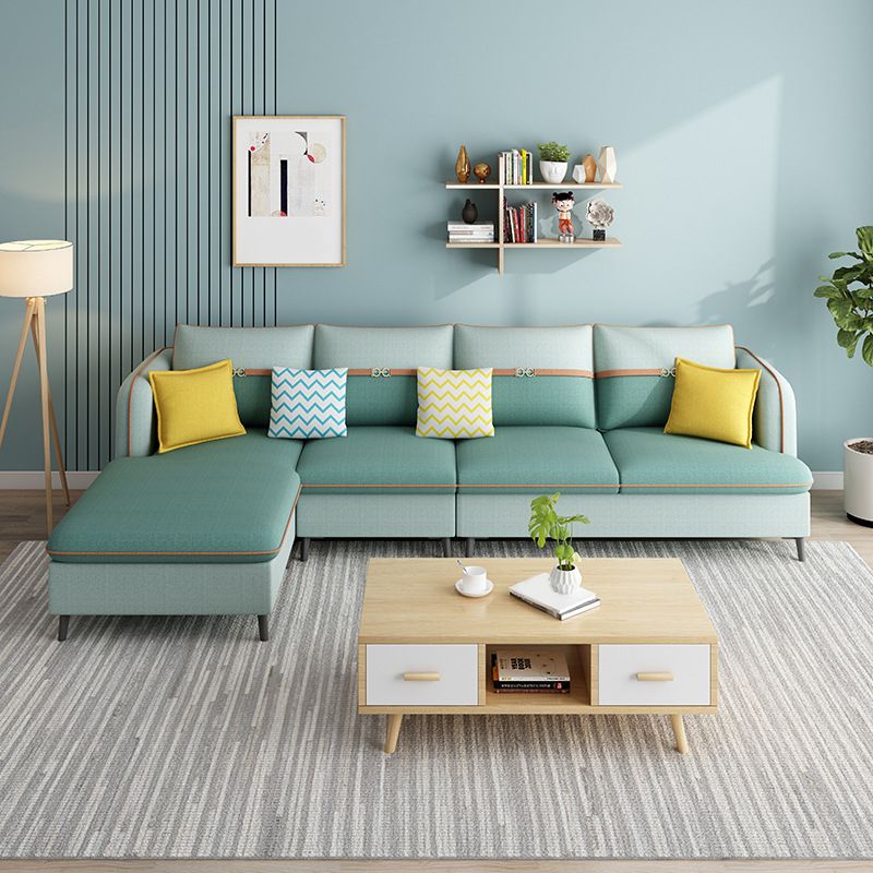 Square Arm Pillow Back Sectional Ottoman Included 4-seat Sectional Sofa