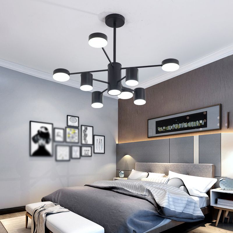 Luces de lámpara de metal de sombra de cilindro accesorios de iluminación de araña modernos en negro