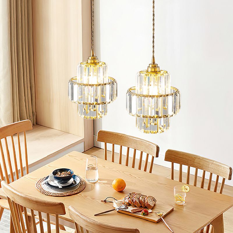 Prismatische K9 -Kristalldecke Anhänger Licht Modernismus Zylindrisch hängende Licht zum Esstisch