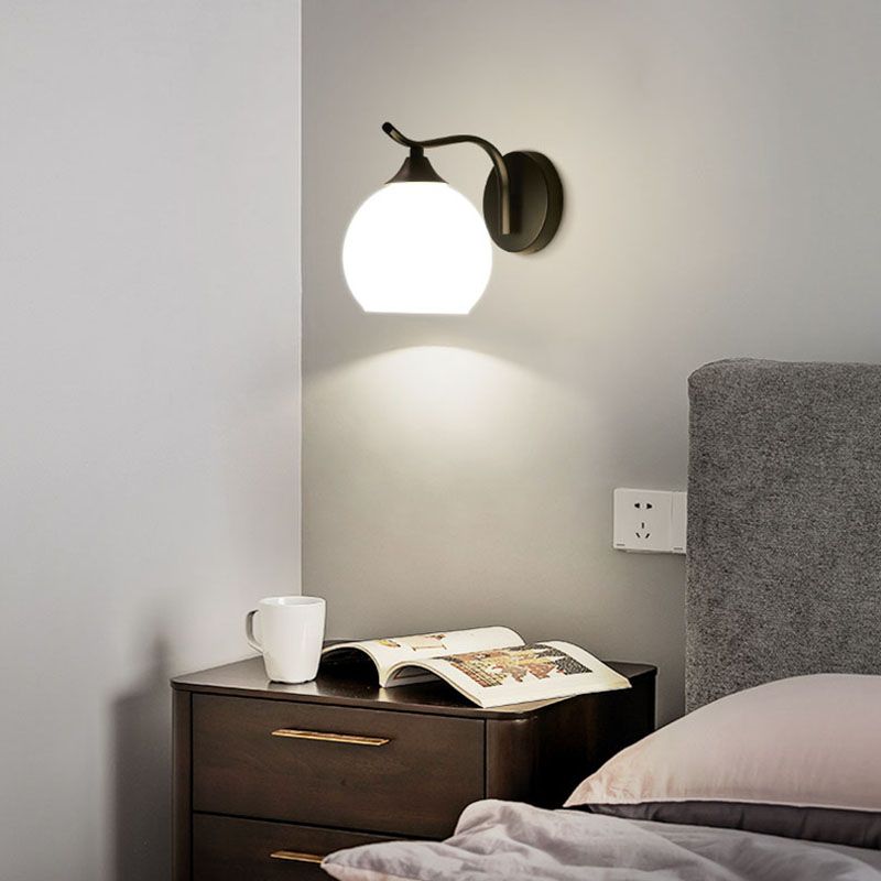 Shaded Bedroom Wall Sconce Lighting Glass Nordic Style Wall Lighting Fixture in Black