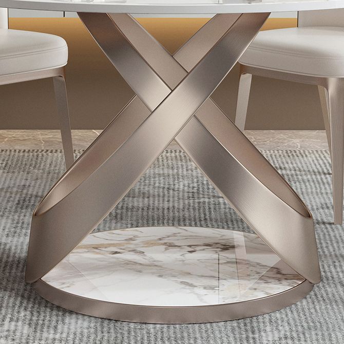 Modern Sintered Stone Dining Room Set with Round Table and Metal Base Dining Table Furniture