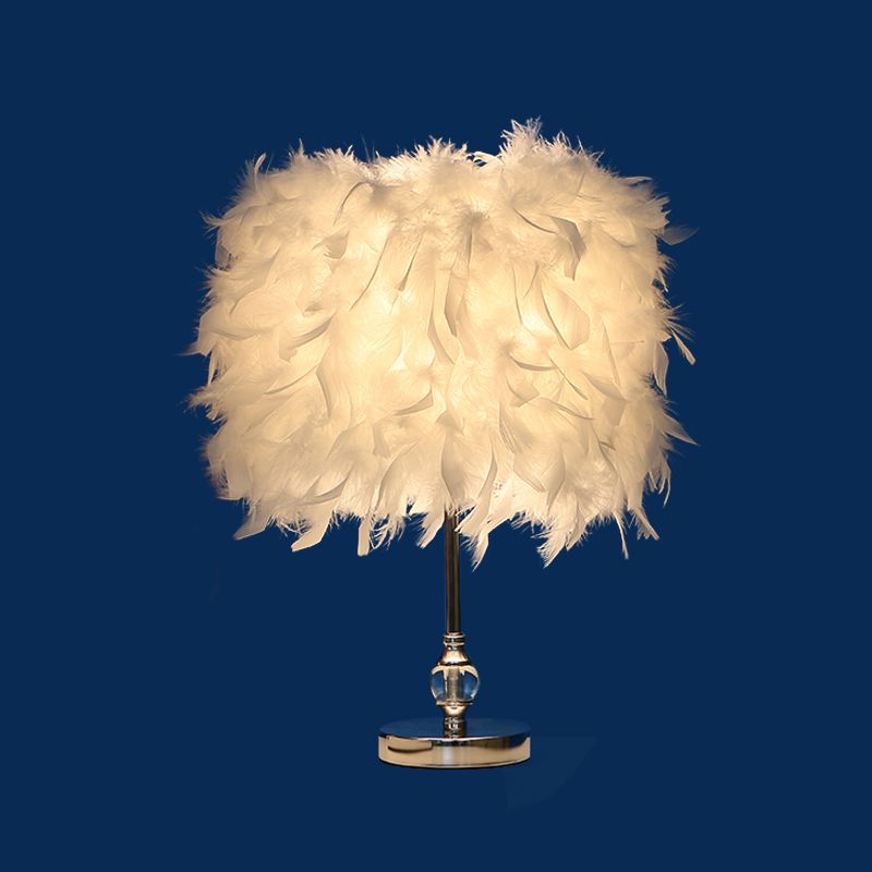 Simplicité Drum Night lampe plume 1-Light Table Light Table Éclairage en rose / rouge / jaune avec décor en cristal