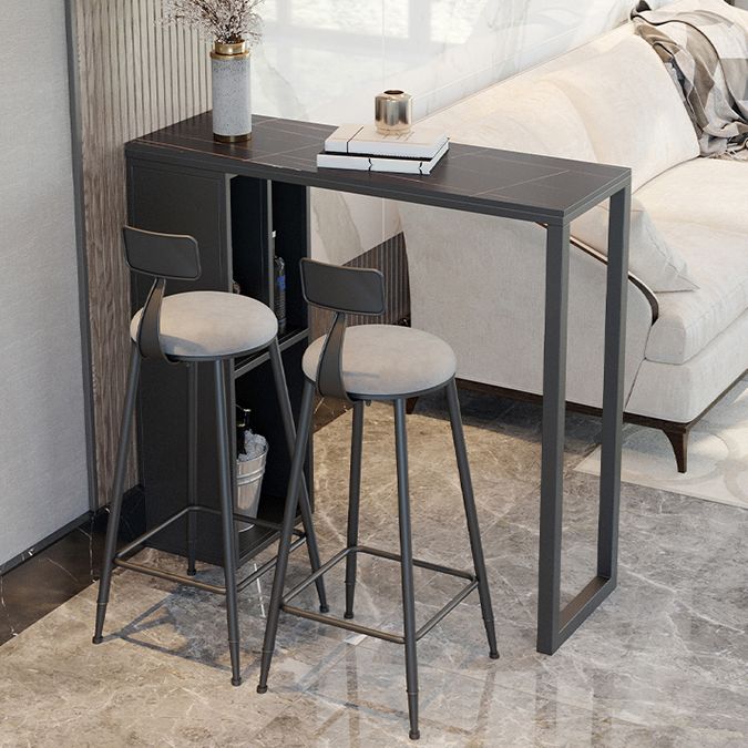 Modern Rectangle Bar Dining Table Stone and Metal Bar Table with Storage Base