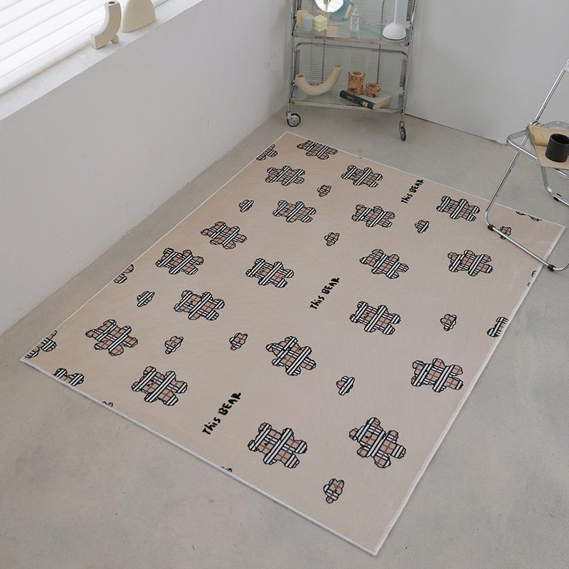 Beige Modern Area Rug Geometric Pattern Polyester Area Carpet Non-Slip Backing Rug for Bedroom