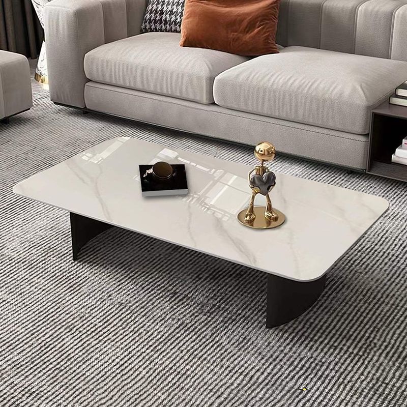Glam 15.7" H Rectangle Slate Coffee Table Steel 2 Legs Cocktail Table