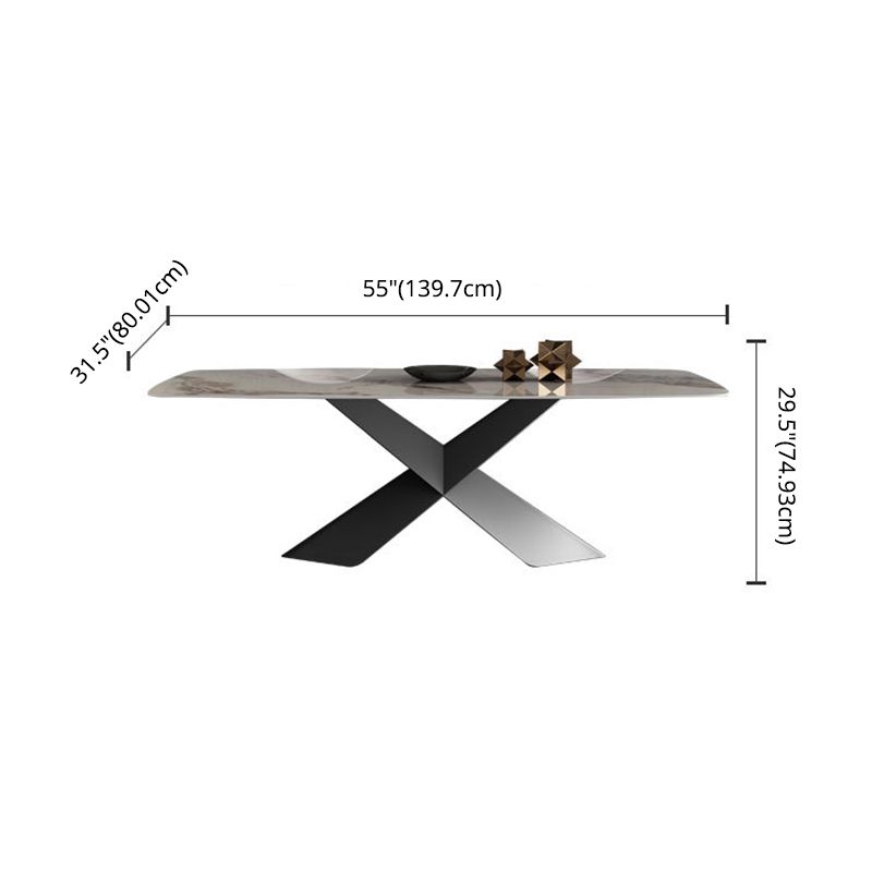 Modern Sintered Stone Rectangle Dining Set Standard Height Black Legs Home Dining Set