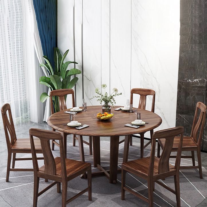 Solid Wood Dining Set 1/2/5/7 Pcs Round Dining Table with Slat Back Chairs