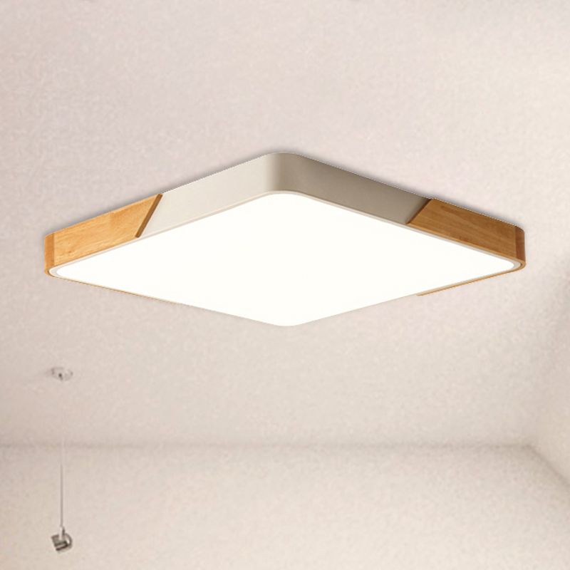 Lámpara de techo cuadrada para dormitorio, iluminación empotrada en verde nórdico con pantalla de madera y acrílico para niños