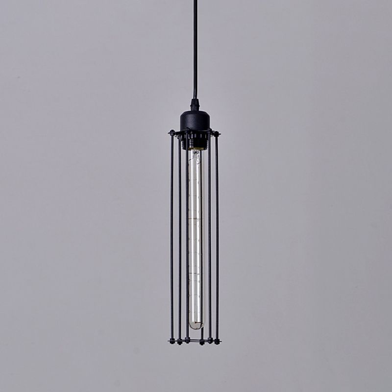 Iron Tube Down Lighting Pendant Industrial 1-Light Restaurant Hanging Ceiling Light in Black