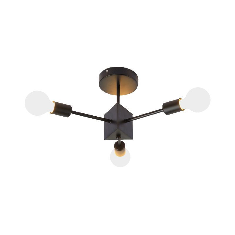 Eenvoudige Lineaire Semi Ceiling Mount Licht Metallic Zwart Plafond Lamp voor Studie Kamer Slaapkamer