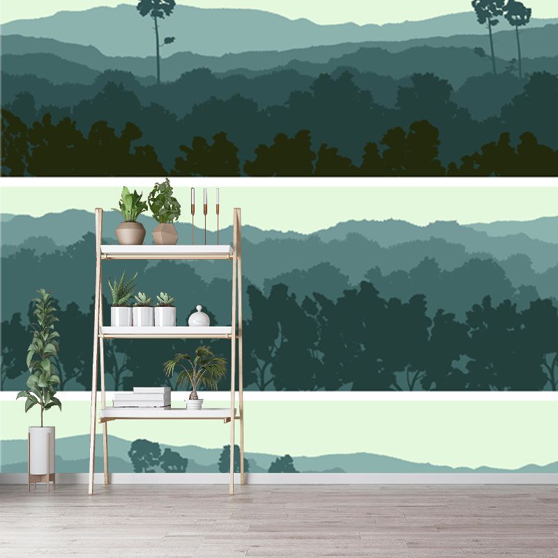 Contemporary Forest Wallpaper Mural Blackish Green Scenery Wall Covering for Bedroom