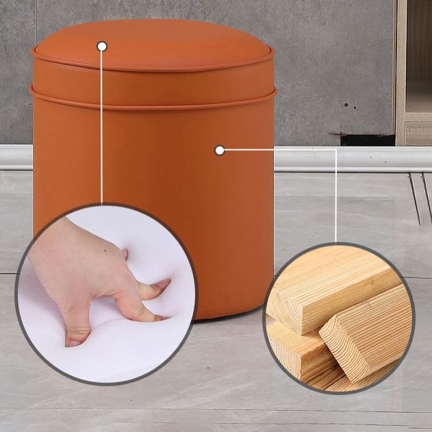 Orange Faux Leather Pouf Modern Pure Color Round Indoor Pouf