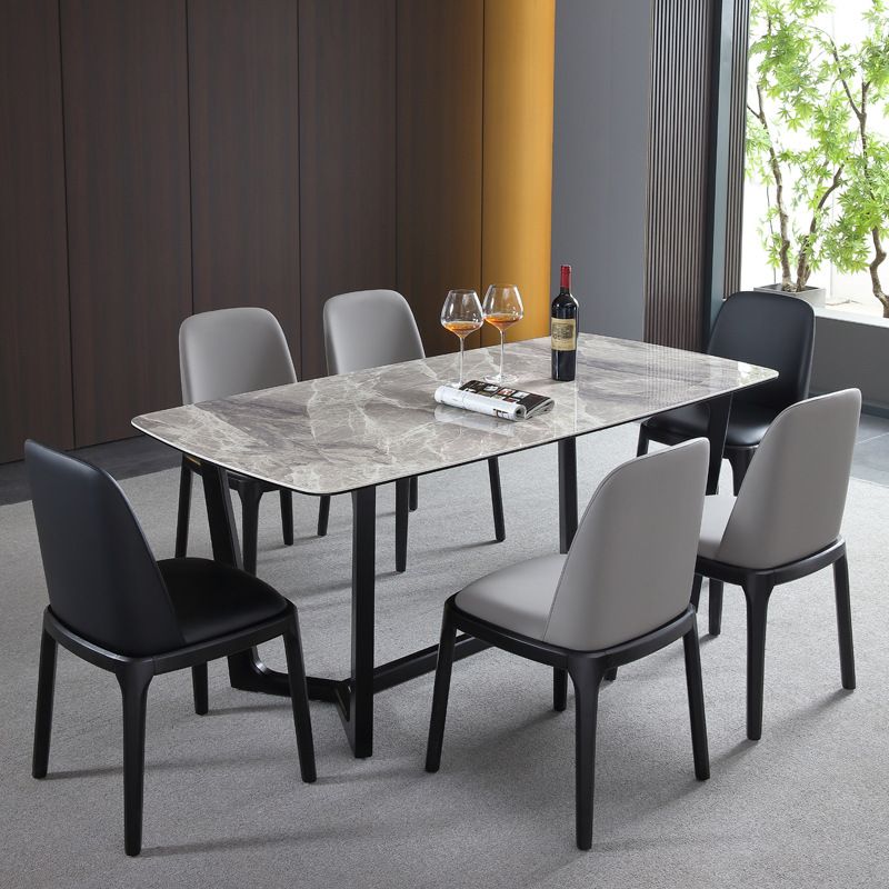 Leather Industrial Restaurant Side Chair Parsons Gray Dining Chair with Black Legs