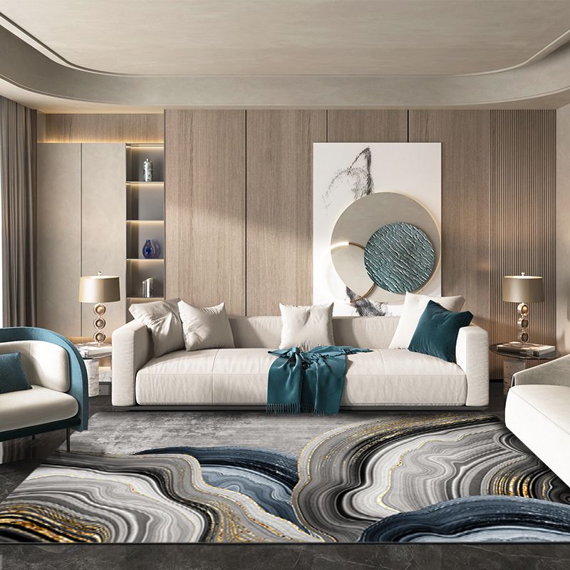 Contemporary Area Carpet Modern Abstract Pattern Rug Polyester Washable Carpet with Non-Slip Backing