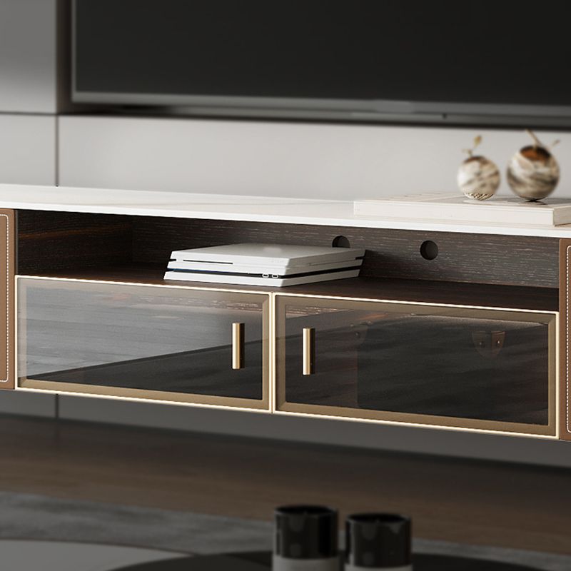 Wooden TV Stand Console Brown Modern Style TV Cabinet with Doors