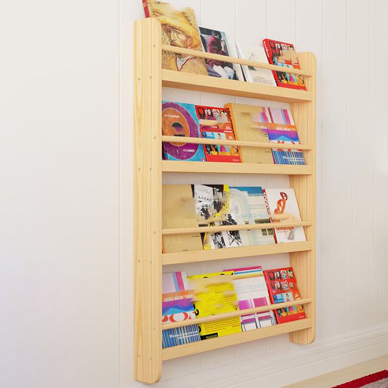 Pine Wood Wall Unit Bookshelf Scandinavian Vertical Bookcase for Home
