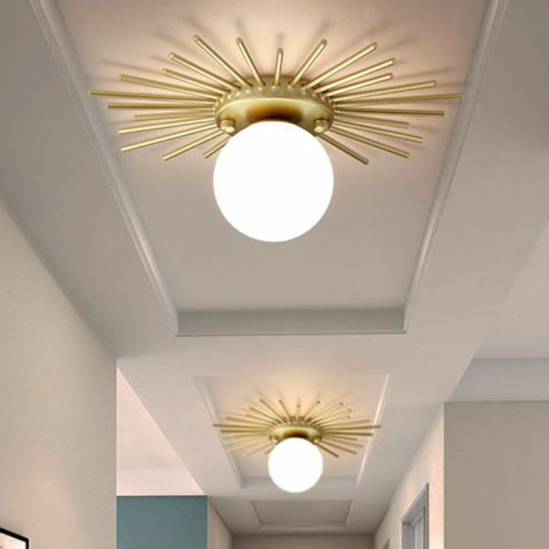 Golden Sunburst semi-inbouw eenvoudige creatieve plafondverlichting van enkel opaalglas voor foyer