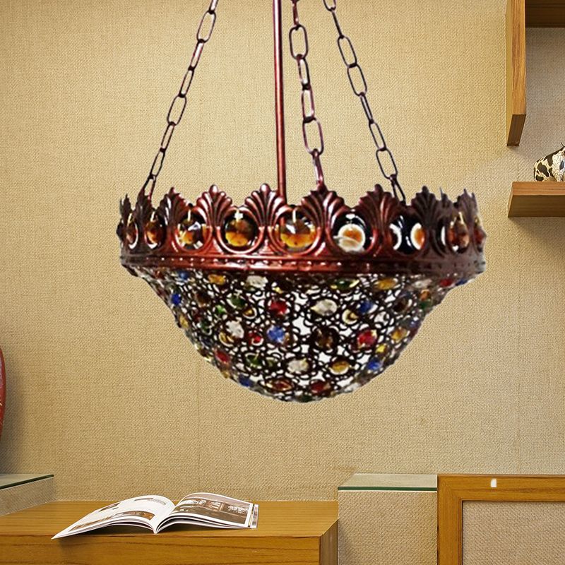 3 Bulbs Metal Chandelier Pendant Light Bohemian Brass Bowl Dining Room Suspension Lighting