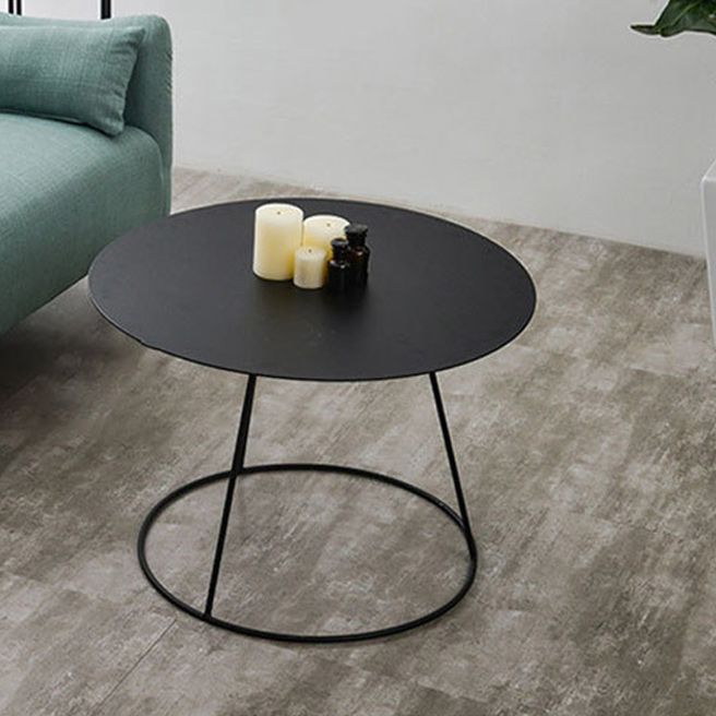 Mid-Century Modern Iron Coffee Table Set Black Finish Round Cocktail Table