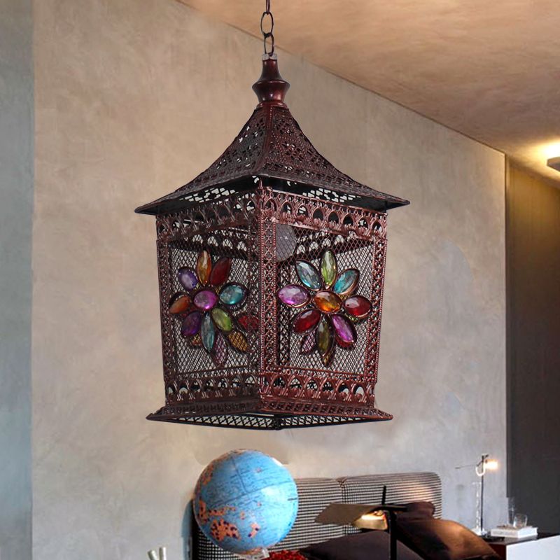 Copper 1 Head Drop Lamp Bohemian Metal Lantern Pendant Lighting Fixture for Restaurant