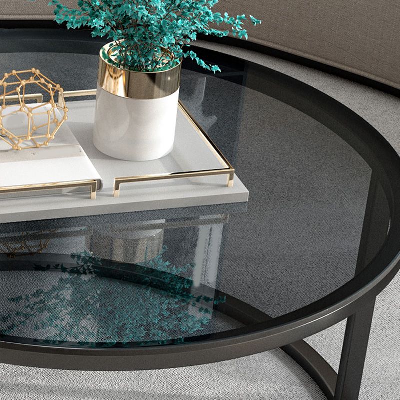 Round Glass Top Coffee Table Contemporary Frame Coffee Cocktail Table with Drawers