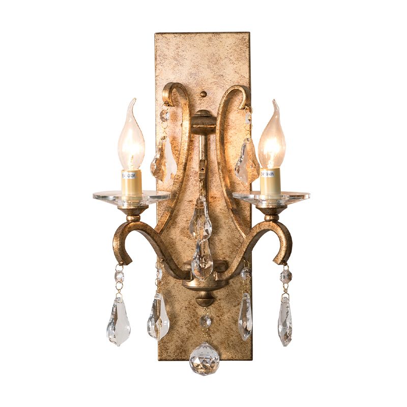 2 têtes lampe murale en métal style vintage violet foncé / lampe murale à ampoule ouverte claire avec déco cristallin et plaque arrière rectangulaire