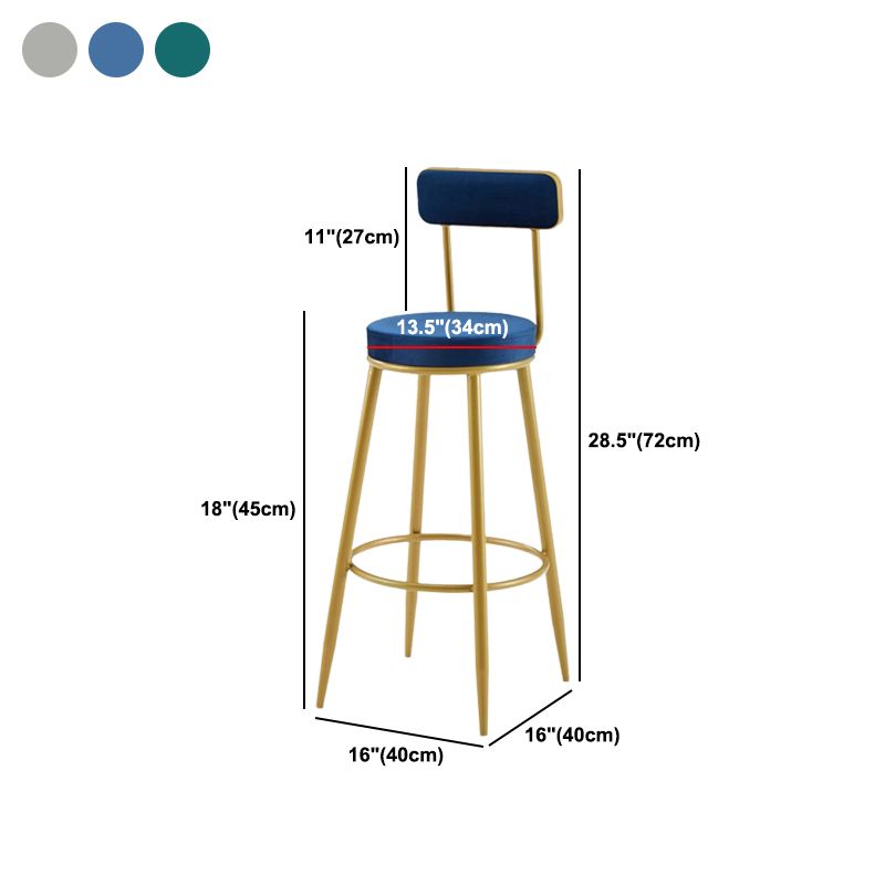 Nordic Armless Backrest Counter Stool Iron Cashier Bar Stool with Velvet Cushion