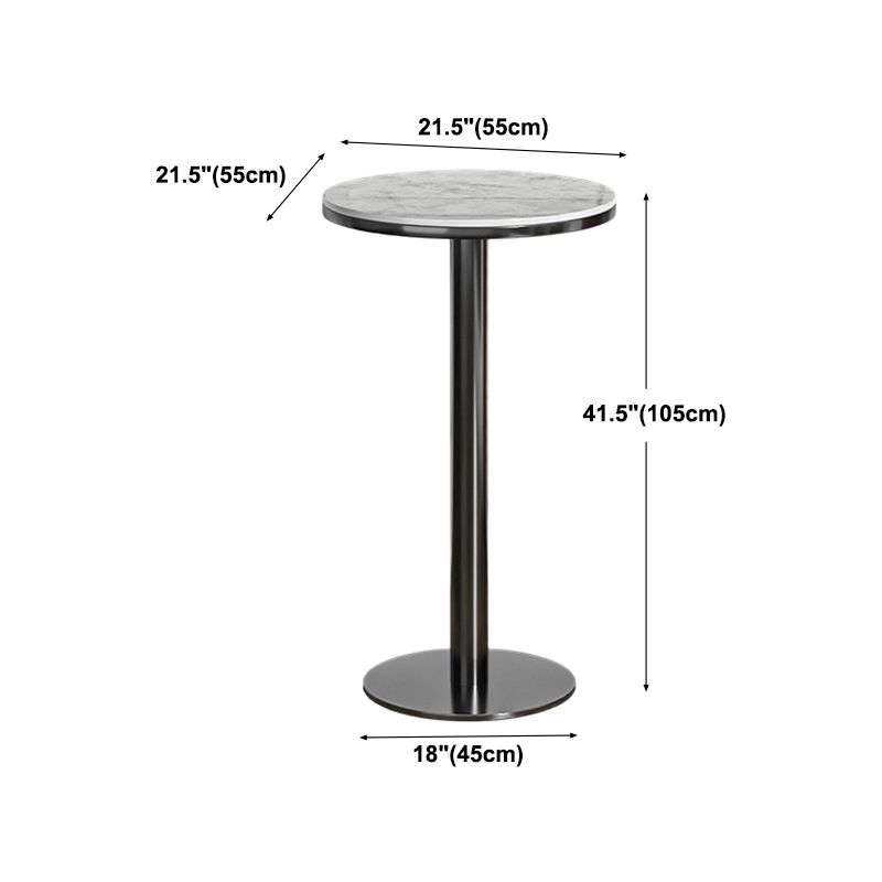 Modern Round Bar Dining Table Indoor White Top Bar Height Pub Table Metal Base in Black