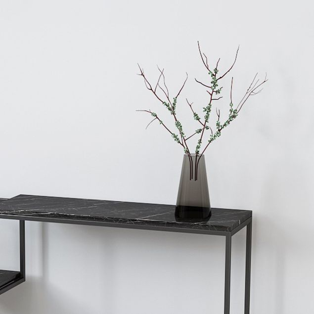 Rectangle Marble Top Console Table with Storage Shelf and Iron Frame Base